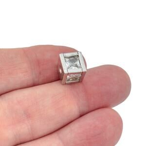 Vintage Sterling Silver 925 Cubic Zirconia Cube Charm